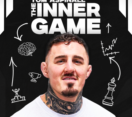 Image includes a picture of Tom on a black background with a few cartoon style images of a brain, king chess piece, a cup and a podium
